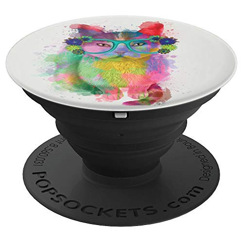 Funky Rainbow Cat - Cell Phone Mount, Hand Holder Knob 6199C - PopSockets Grip and Stand for Phones and Tablets