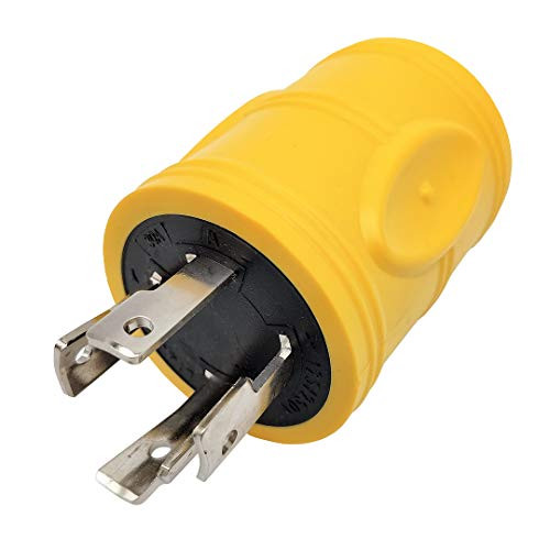 Parkworld 691784Y 30 AMP Power Adapter 4-Prong Generator Locking L14-30P Male Plug to RV TT-30R Female Receptacle, Yellow with Electroplate Terminal