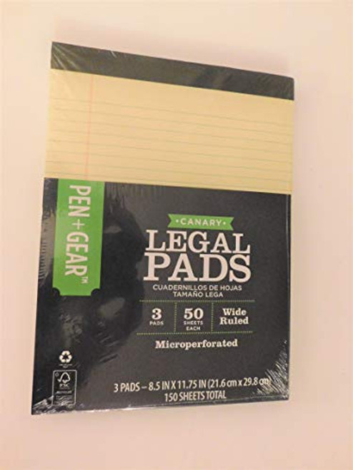 Canary Legal Pads, Yellow, 3 Pads Pack, 50 Sheets Each, Wide Ruled