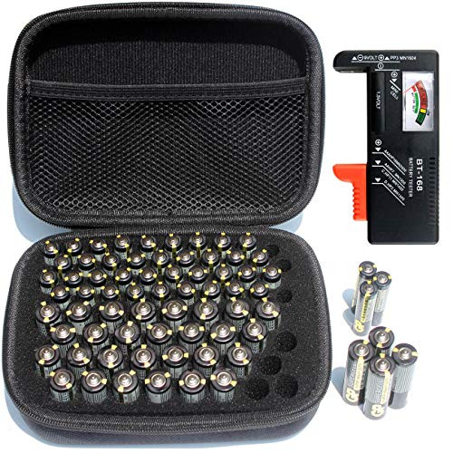 AA AAA Battery Organizer Case Storage Box with Battery Tester Checker, Holding 32 AA, 40 AAA Battery, (No Battery Included)