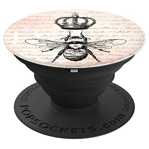 Queen Bee Cute Bumble Bees Pink Rose Pattern Vintgage Gift PopSockets Grip and Stand for Phones and Tablets