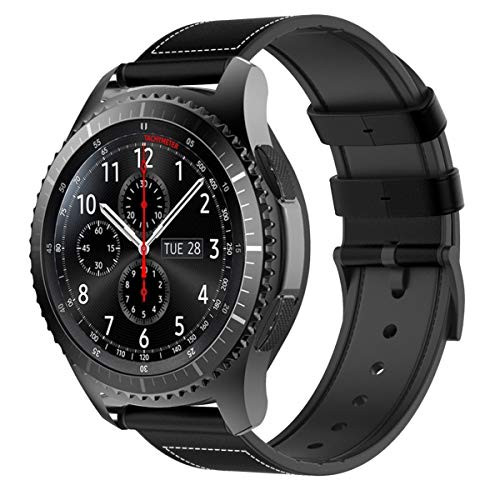 TiMOVO Replacement Band Compatible with Samsung Gear S3 Classic/Frontier/Galaxy Watch 46mm, 22mm Leather & Silicon Band Wrist Strap fit Moto 360 2nd Gen 46mm/Amazfit 1/2/2S/Huawei Watch GT - Black