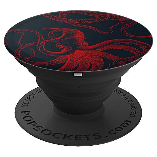 Black and Red Octopus Sea Life Animals Cool Ocean gifts PopSockets Grip and Stand for Phones and Tablets