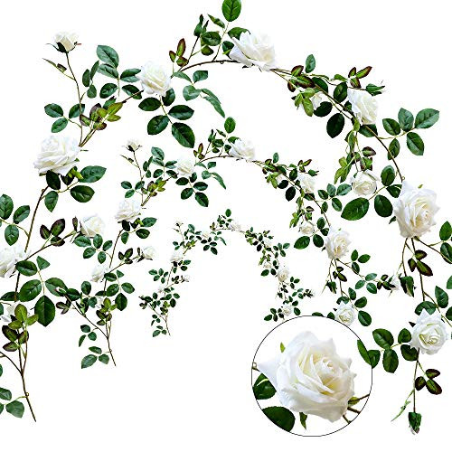 Veryhome Artificial Rose Vine Silk Flower Garland (White)