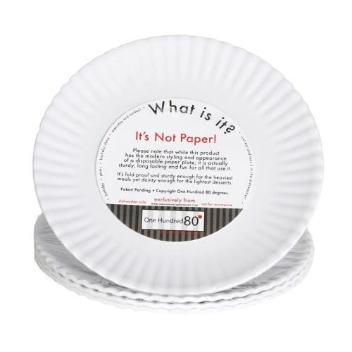 "What Is It?" Reusable White Salad or Dessert Plate, 7.5 Inch Melamine, Set of 4