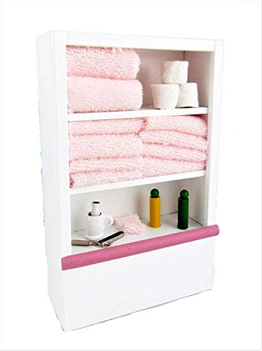 Dollhouse Miniature Furniture White Bathroom Shelf Unit and Accessories Pink