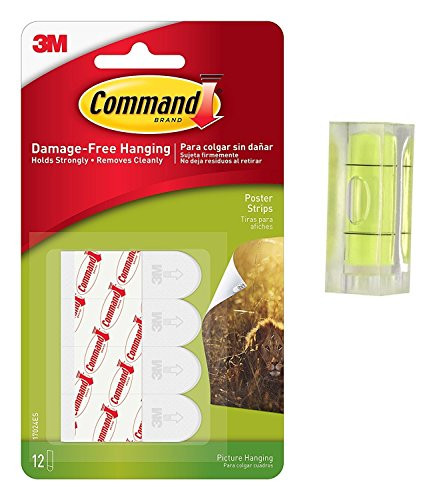 Command Poster Hanging Strips, 12 Strips, White, 17024 With Bubble Level Measuring Tool