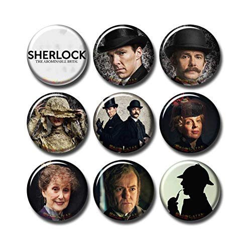 Pentagonwork Sherlock BBC 9 pcs Button Pins Set Pack TV Series 010-P005 Sherlock Holmes Christmas Sp Bride,Party Favors Supplies Gifts Home Decor (Round 1.5 inch|3.7cm)