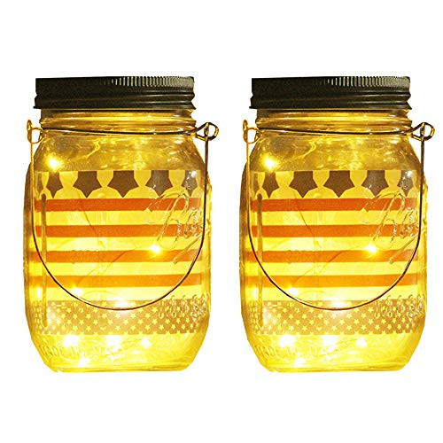 Solar Mason Jar Lights,2 Pack 20 LED Lights String Fairy Firefly Starry Jar Lights (Mason Jars/Hangers Included),for Patio Garden Wedding Table Mason Jar Decor Solar Lantern Lights (2, Warm White)