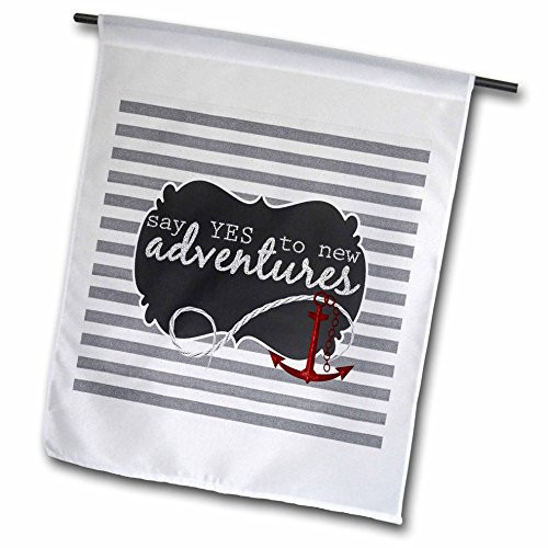 3dRose Anchors Away Nautical Themed Stripes in Gray, White & Red - Garden Flag, 12 by 18"