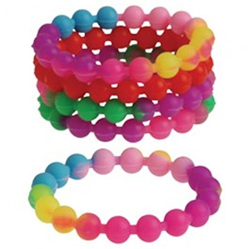 Assorted Rainbow Stretchy Silicone Bead Bracelets (24 Count)