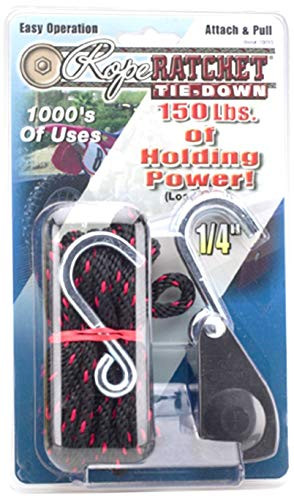 Rope Ratchet 10015 1/4" with 15' Super Duty Adjustable Rope Clip Tie Down Solid Braided Polypropylene Rope & 150 lbs Weight Capacity
