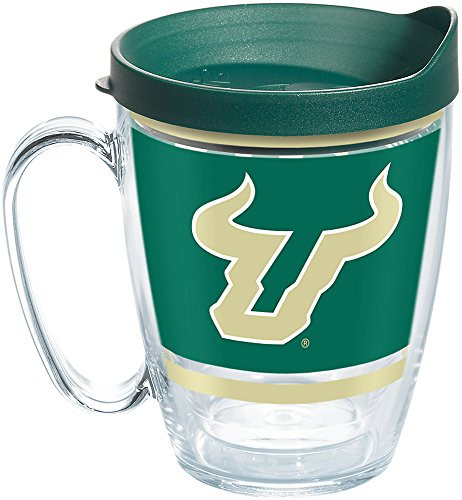 Tervis 1257512 Usf Bulls Legend Insulated Tumbler with Wrap and Hunter Green Lid, 16oz Mug, Clear