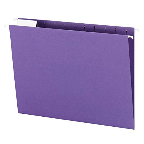 Smead Colored Hanging File Folder with Tab, 1/5-Cut Adjustable Tab, Letter Size, Purple, 25 per Box (64072)