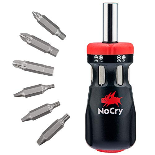NoCry Stubby Ratcheting Screwdriver Kit with 12-in-1 Mini Bit Set including Flathead, Hex, Torx and Pozidriv Tips
