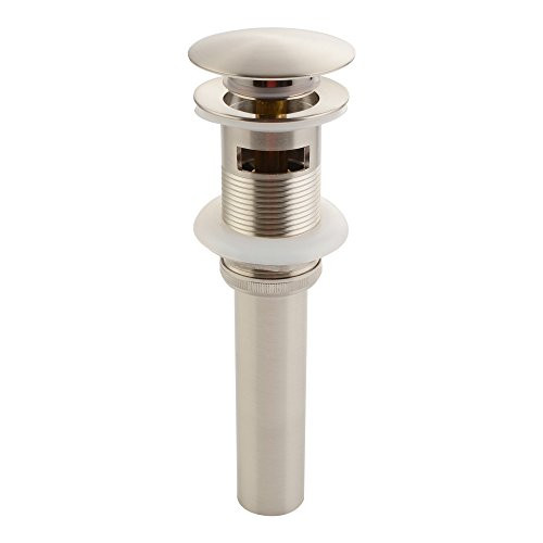 Bathroom Sink Drain, Angle Simple Brass Pop Up Drain Stopper, Vessel Sink Drain with Overflow, Lavatory Vanity Sink Drain Stoppers Brushed Nickel