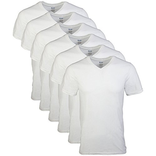 Gildan Men's V-Neck T-Shirts 6 Pack, White, Large