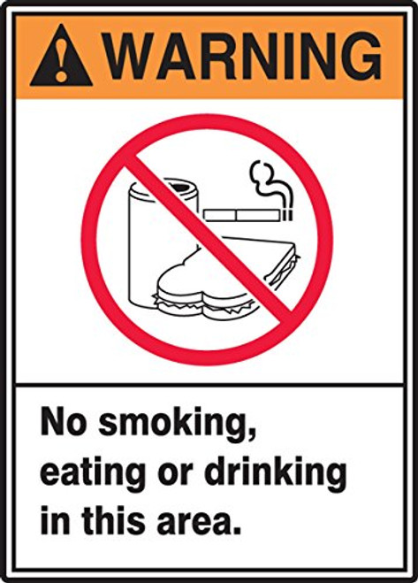 Accuform MRMK304VP Sign, Legend"Warning NO Smoking/Eating OR Drinking in This Area", 14" Length x 10" Width x 0.055" Thickness, Plastic, 14" x 10", Red/Orange/Black on White Accuform MRMK304VP Sign, Legend"Warning NO Smoking/Eating OR Drinking in This Area", 14" Length x 10" Width x 0.055" Thickness, Plastic, 14" x 10", Red/Orange/Black on White
