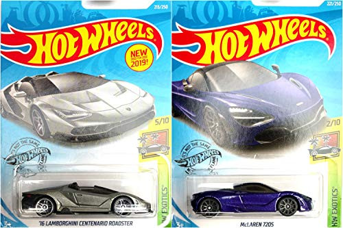 Hot Wheels HW Exotics Bundle 16 Lamborghini Centenario Roadster Silver 213/250 and McLaren 720S Purple 221/250 2 Car Set