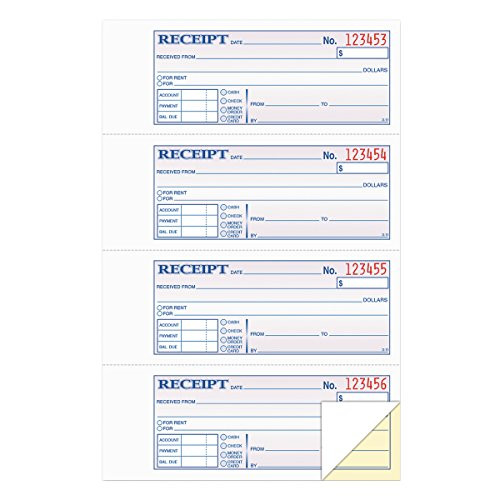 TOPS Money/Rent Receipt Book, 2-Part, Carbonless, 11 x 7-5/8 Inches, 4 Receipts/Page, 200 Sets per Book (46806)