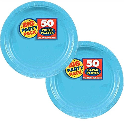 Amscan Big Party Pack 100 Count Paper Dessert Plates, 7-Inch, Caribbean
