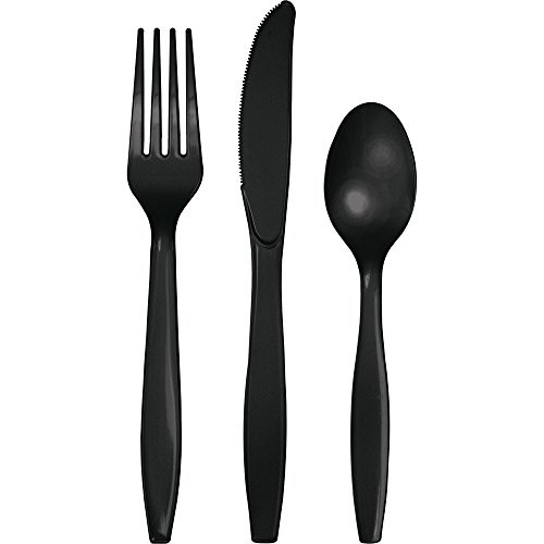 Creative Converting 317357 216-Count Plastic Cutlery Assortment, Black Velvet,