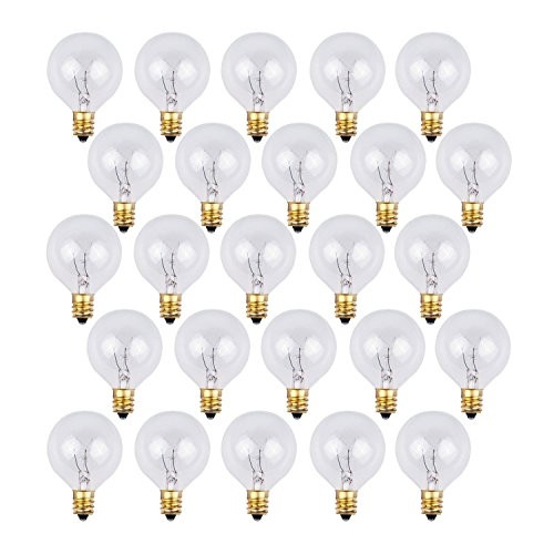 25 Pack - Clear G40 Globe Light Bulbs For Patio String Lights Fits E12 and C7 Base 5 Watt G40 Replacement Bulbs For Patio Lights