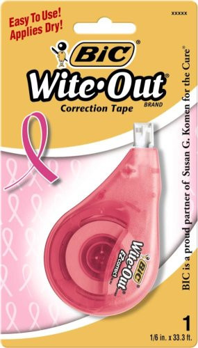 BIC Wite-Out Brand EZ Correct Correction Tape Supporting Susan G. Komen, 6-Count (6 packs of 1 each)
