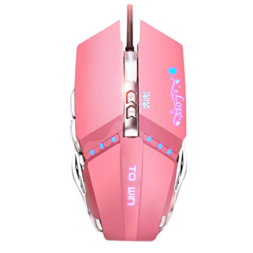 Pink Gaming Mouse, LED Backlit Optical Game Mice Ergonomic USB Wired Mice Compatible with Laptop PC, 7 Buttons, 4 Adjustable DPI