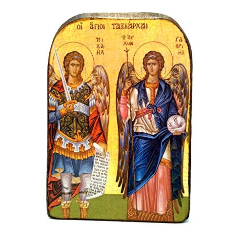 Handmade Wooden Greek Christian Orthodox Mount Athos Icon of Archangels Michael and Gabriel /Mp2