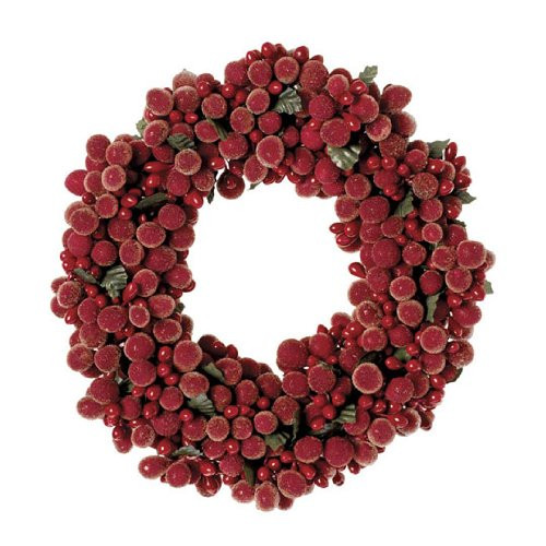 Raz Imports Fresh Greens 6.5" Beaded Berry Candle Ring Red
