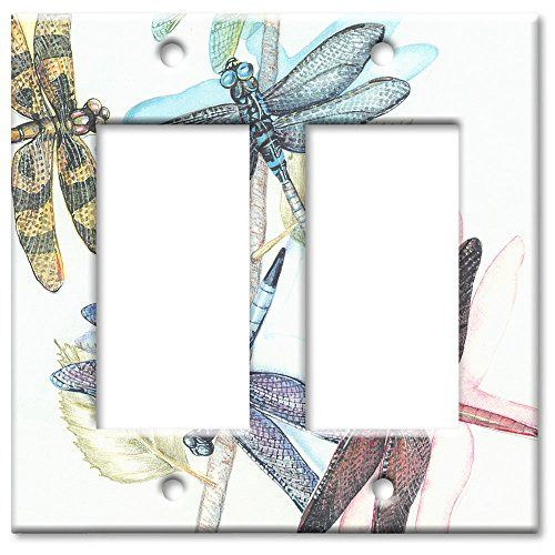 Art Plates - Double Gang Rocker OVERSIZE Switch Plate/OVER SIZE Wall Plate - Dragonflies