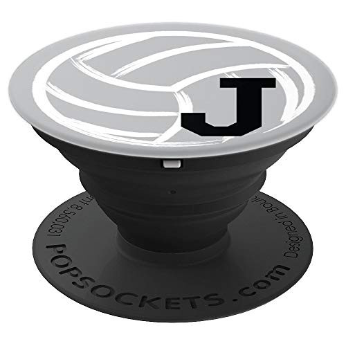 Monogram Initial J - Gray Volleyball With Letter J - PopSockets Grip and Stand for Phones and Tablets