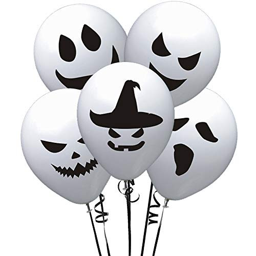 Funin Halloween Balloon Supplies - White Ghost Balloons Zombie Monster Halloween Party Decoration,Pack of 48