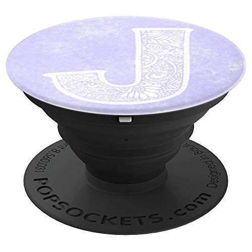 Letter J Initial Monogram Lavendar Perriwinkle White Paisley - PopSockets Grip and Stand for Phones and Tablets