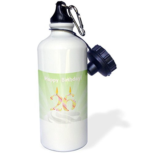 3dRose Number 26 Candle with Colorful Dots on Top of Whipped Icing, Happy Birthday-Sports Water Bottle, 21oz (wb_179361_1), 21 oz, Multicolored