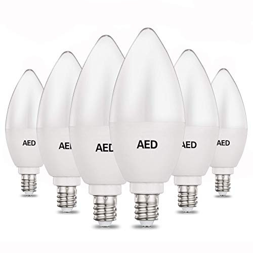 AED Candelabra LED Light Bulbs, E12 Base, 40-50W Equivalent, 4000K Cool White, 400 Lumens, Non-dimmable, LED Decorative Candle Light Bulbs for Chandelier and Ceiling Fan, 6Packs