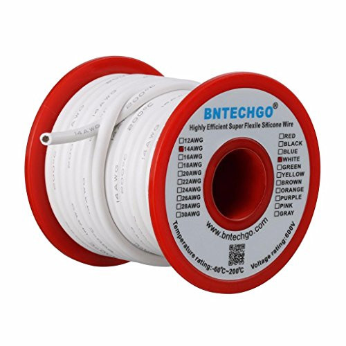 BNTECHGO 14 Gauge Silicone Wire Spool 25 ft White Flexible 14 AWG Stranded Tinned Copper Wire