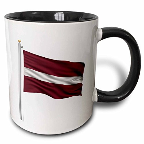 3dRose 157198_4 Latvia On A Flag Pole Over White Latvian" Mug, 11 oz, Black