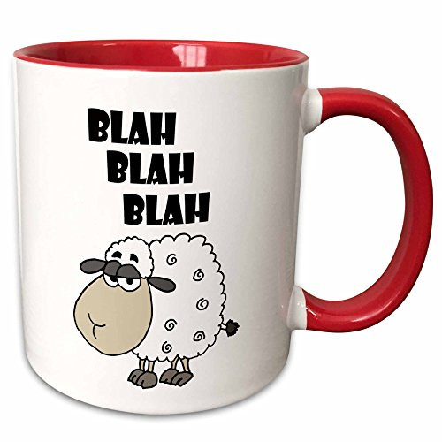 3dRose 254017_5 Funny Sheep says Blah Ceramic Mug, 11oz, Red/White