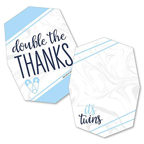 Its Twin Boys  - Shaped Thank You Cards - Blue Twins Baby Shower Thank You Note Cards with Envelopes - Set of 12