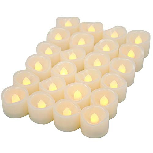 LED Flameless Flickering Tea Lights Votive Candle Battery Operated Set of 24 / Electric Flicker LED Tealight Bulk Fake Candles for Halloween Christmas Wedding Party Decorations etc.(Warm White)