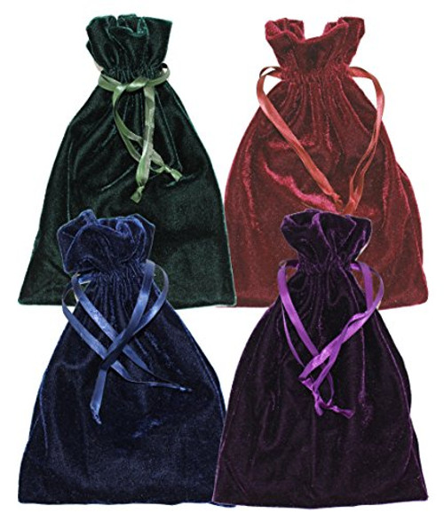 Velvet Jewelry Bag, Soft Drawstring Pouch, Tarot, Dice, Rune or Card Gift Bag, 6" x 9" (Navy, Purple, Rose & Hunter Green, 4 Pack)