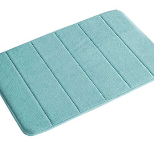 Memory Foam Bathroom Rugs Slip-Resistant Extra Absorbent Bath Mat Set Non Slip Dry Fast Bath Mat 20" X 32" Memory Foam Bath Mat with Anti-Skid Bottom Non-Slip Quickly Drying Green Striped Pattern