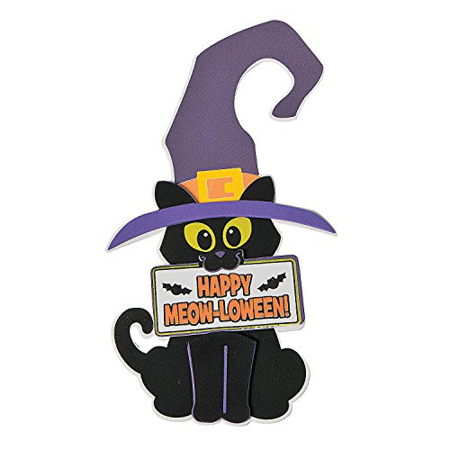 Fun Express - Halloween Cat Door Knob Hanger CK-12 for Halloween - Craft Kits - Hanging Decor Craft Kits - Door Knob Hanger Craft Kits - Halloween - 12 Pieces