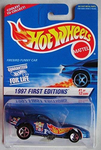 HOT WHEELS 1997 FIRST EDITIONS #1 OF 12 CARS, BLUE FIREBIRD FUNNY CAR #509 5 SPOKE 'COOLEST TO COLLECT' CARD