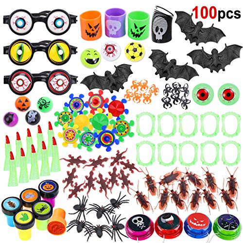 Howaf 100 Pcs Halloween Toys for Kids Bulk, Halloween Party Favors, Halloween Prizes, Trick or Treating, Halloween Party and School Classroom Rewards