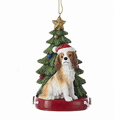 Kurt Adler CAVALIER KING CHARLES WITH CHRISTMAS TREE ANE LIGHTS ORNAMENT FOR PERSONALIZATION