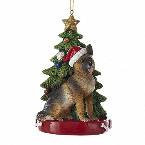 Kurt Adler GERMAN SHEPHERD WITH CHRISTMAS TREE ANE LIGHTS ORNAMENT FOR PERSONALIZATION