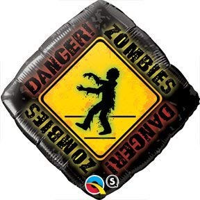 18" Zombie Party DANGER ZOMBIES CROSSING Foil Halloween Balloons/Pack of 3